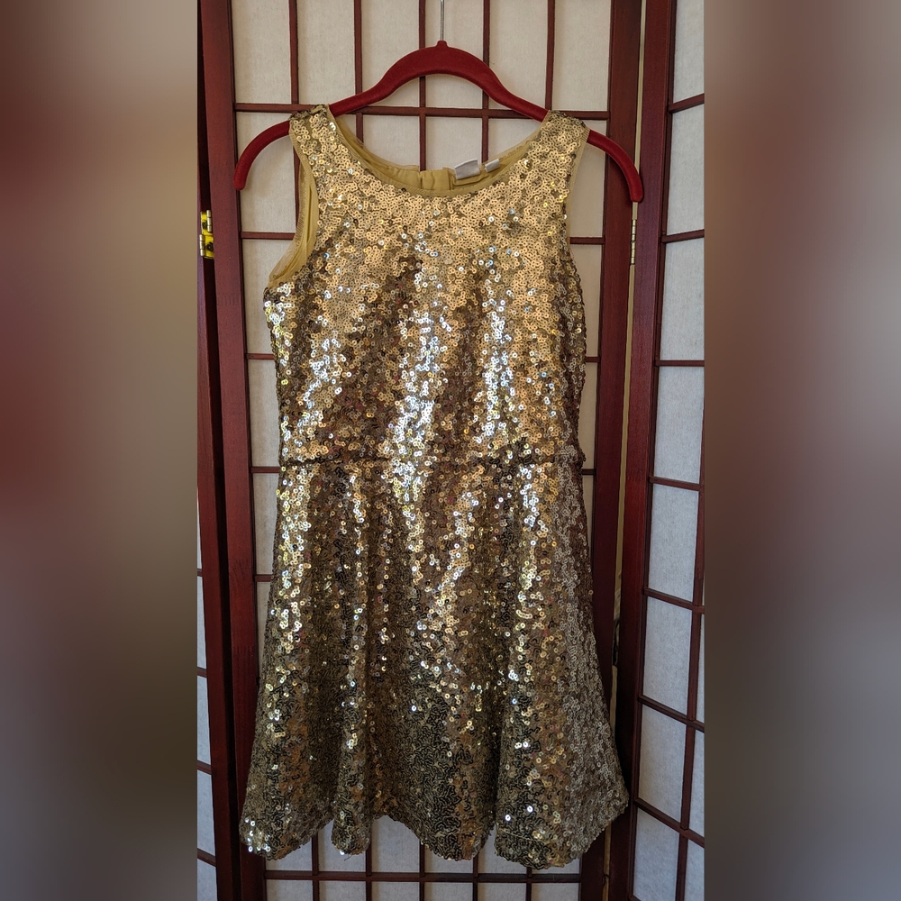 GAP Girl's Gold Sequence Dress, Medium